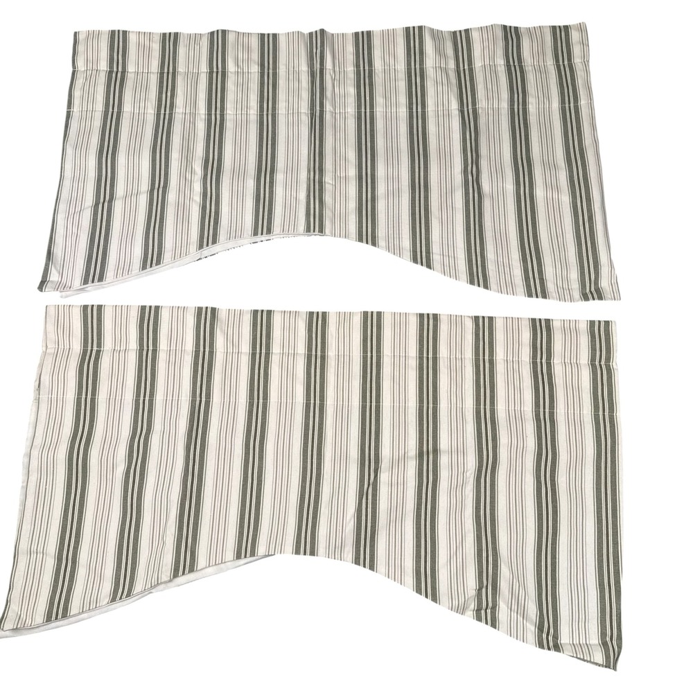 Set 2 Ticking Stripe Swag Valances Gray Cream Farmhouse Country Cottage 33"